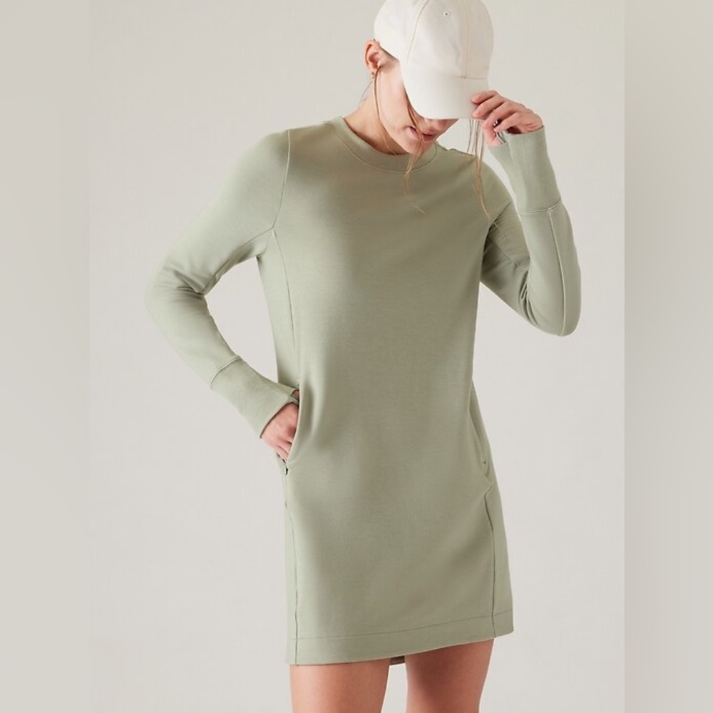 NWT Athleta Fern Green Coaster Luxe Sweatshirt Dress XL Tall